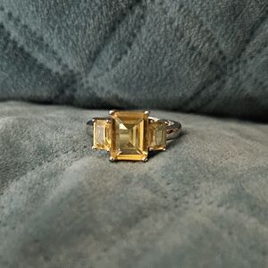 Elegant Emerald Cut Citrine Sterling Silver Gemstone Ring